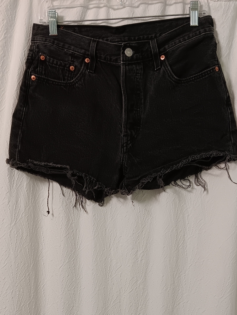 Levis Black High-Rise Raw Hem Shorts